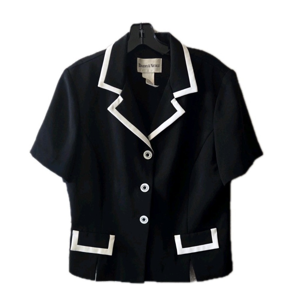 Danny & Nicole Black White Trim Blazer Jacket Petite‎ 14P Short Sleeve